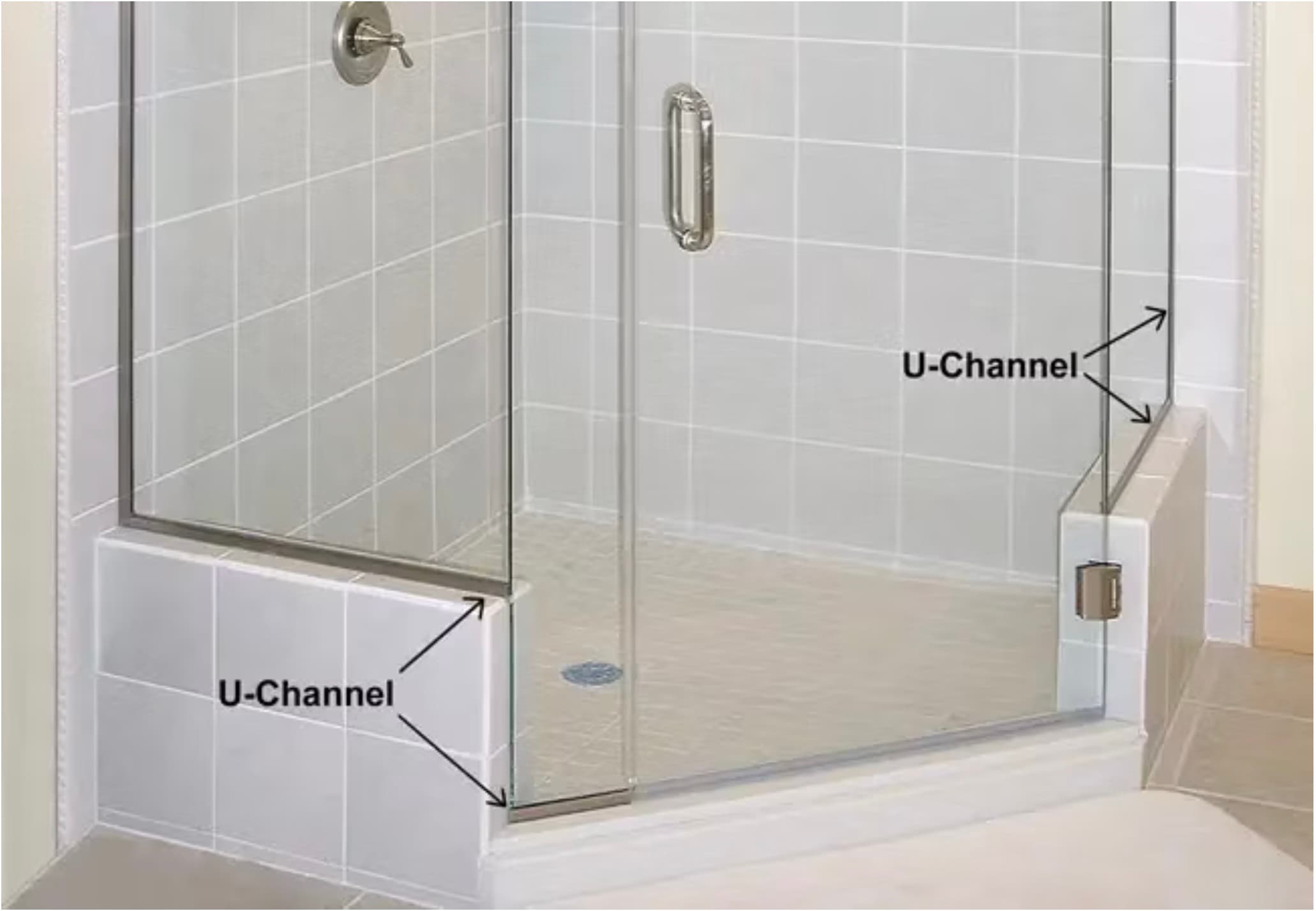 U-Channel mounting method for glass shower panels