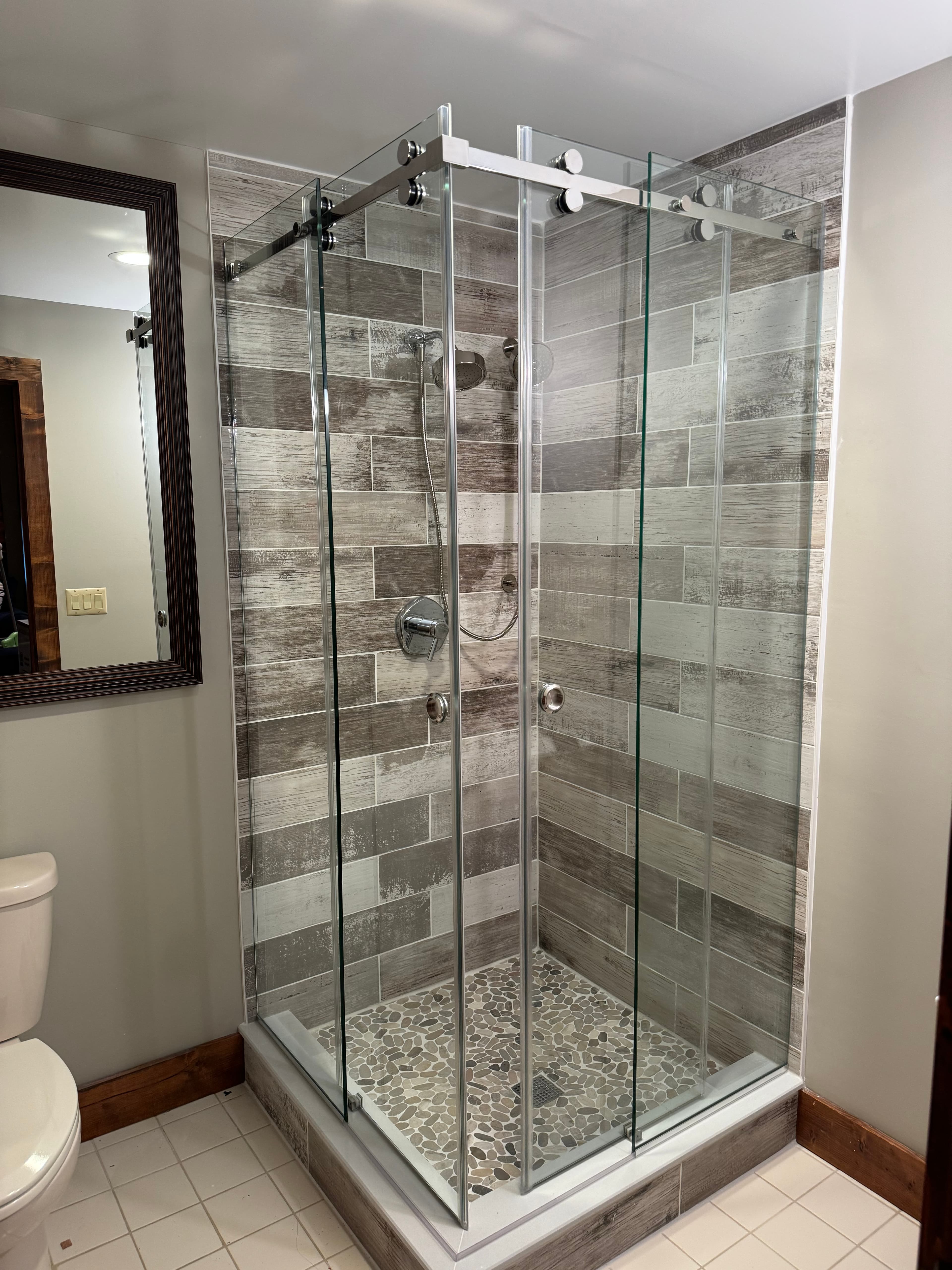 Corner Sliding Door shower door installation in Williamsburg Brooklyn