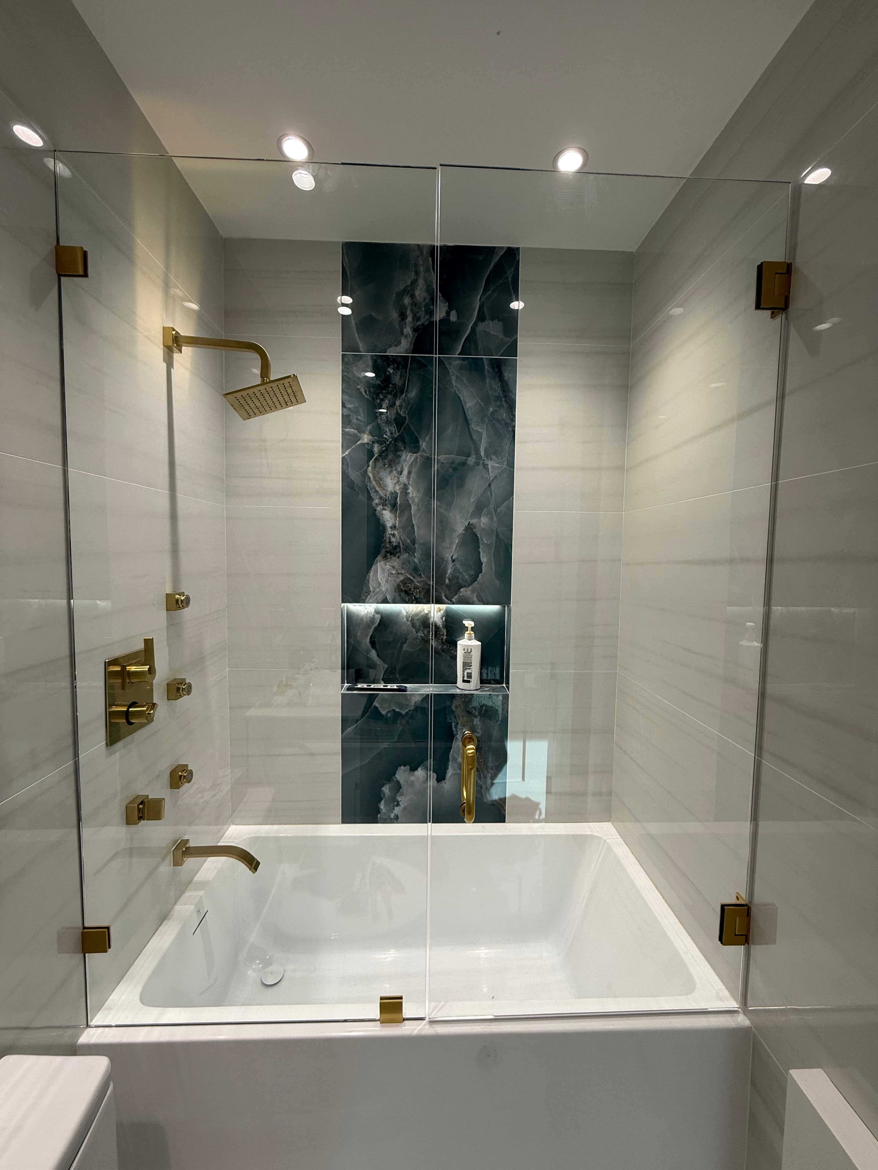 Door + Panel shower door installation in Williamsburg Brooklyn